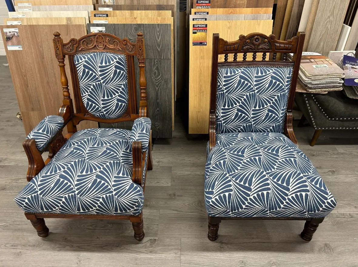 Chairs with blue trim upholstery