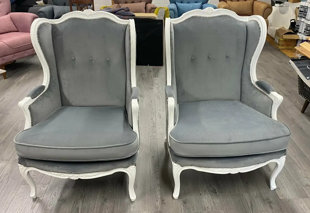 queen anne chair with grey upholstery